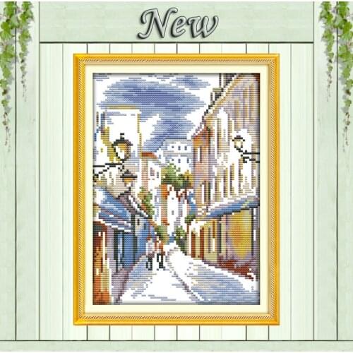 The beautiful street view home Decor painting counted print on canvas DMC 11CT 14CT kits Cross Stitch embroidery needlework Sets