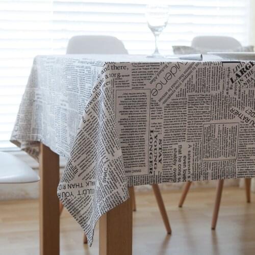 American Country Creative English Letter Newspaper Cotton Linen Tablecloth for Dining Room Picnic Mat Home Cushion Cover Decor