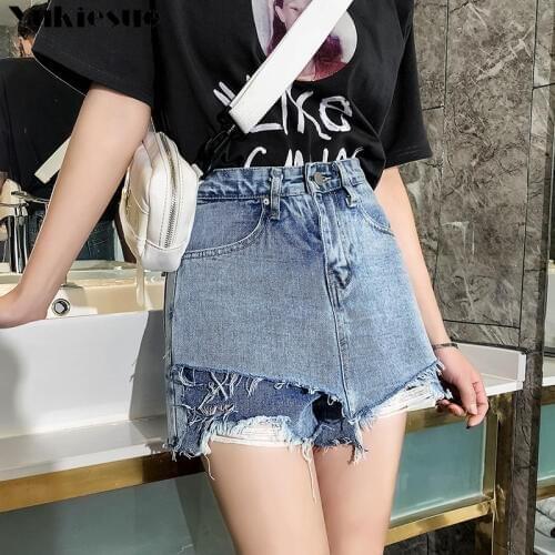 Mini Summer Skirt Denim Ripped Sexy Scratch Hole Casual Bodycon Skirt Pockets Shorts 2019 summer Pencil Skirt Jeans Plus size