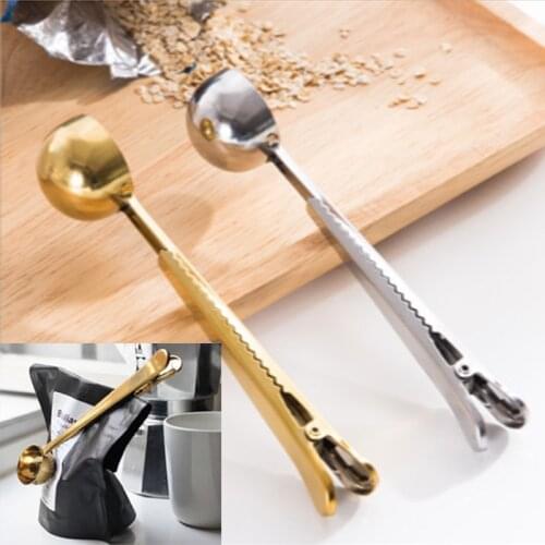 2pcs Stainless Steel Coffee Scoops with Bag Clip Bundle Multifunction Powder Tea Measuring Spoon Health Hom Cooking Baking Tools