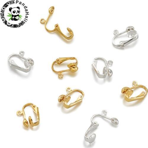 10cs Iron Clip-on Earring Clips Adjustable Ear Wire Hooks for Women Non Piercing DIY Jewelry Making 15.5x13.5x7mm Hole:1.2m