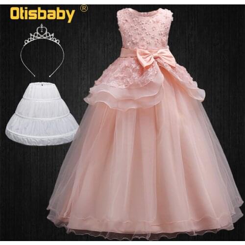 Formal Occasion Children Ruffle Embroidered Wedding Birthday Party Girl Dress Elegant Teens Girls Floral Long Ceremony Dresses