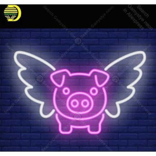 Neon sign For pig have wing real Neon Bulbs sign pink Iconic Beer bar Custom pretty Lamps advertise Letrero enseigne lumine