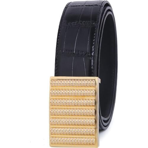 2021 New Diamond Inlaid Luxury Business famous leather belt High Quality Stainless Steel Buckle Crocodile pattern Belt For Men