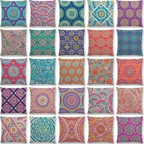 New Arrivals Boho Colorful Sunrise Rainbow Diamond Flowers Blossom Paisley Floral Pattern Mandalas Prints Cushion Cover Pillow