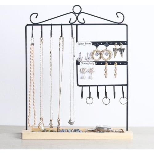 Wholesale Wooden Base Metal Ear Studs Pendant Jewelry Holder Display Stand Organizer Earrings Presenting Rack