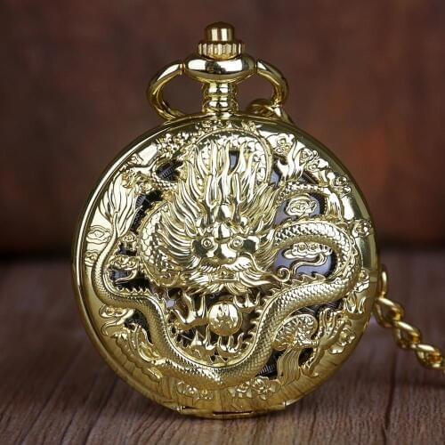 Luxury Golden Dragon Mechanical Pocket Watches Hollow Sculpture Skeleton Pocket Watches Men Women Fob Chain Wedding Gifts