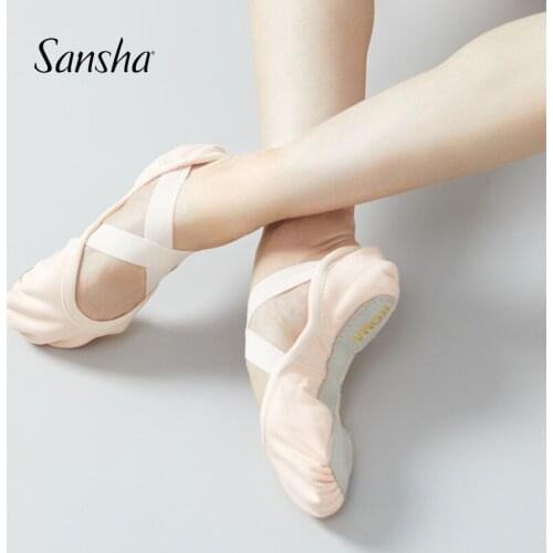 Sansha Adult Ballet Slippers Canvas Full Sole Build-in Stretch Fabric Ballet Dance Shoes For Beginner Ladies Girls Men FR22C