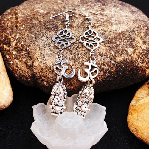 Ganesha Elephant God Buddha Series Pendant Earrings Xiangyun 3D Lotus Earrings Religious Jewelry Womens Gift