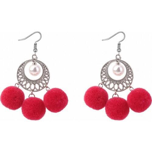 TONGKWOK Exaggeration Bohemia Dangle Earrings For Women Fashion PomPom Tassel Pearl Long Chandelier Earrings Jewelry #127485