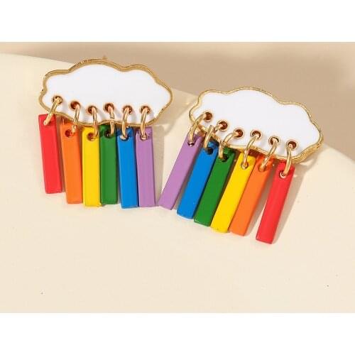 Unipue Store Korean Cute Cloud Raindrop Stud Earrings For Women Exquisite Rainbow Pendant Earrings Fashion Party Jewelry