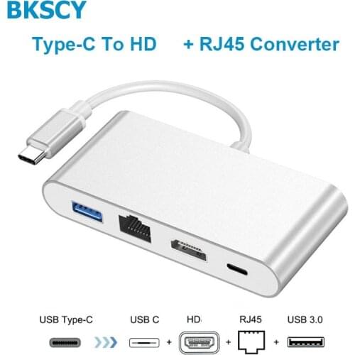 USB Type-C To HDMI 4K+ RJ45 Gigabit Ethernet Network Card + Type-C PD Hub Adapter for MacBook Huawei Matebook USB-C Splitter