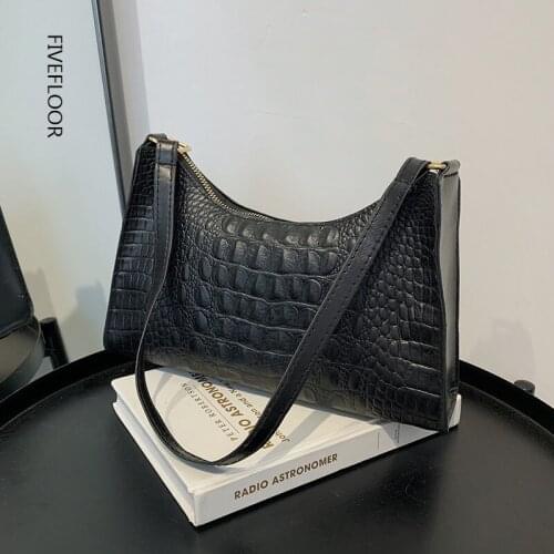 Crocodile Pattern Women Shoulder Bags Solid Color Underarm Handbags 2021 Popular New Fashion Retro Baguette Bags Pu Leather Bags
