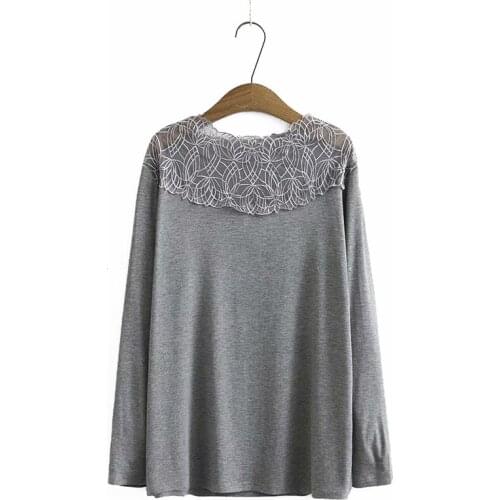Plus size Lace collar knitted women Stretch pullovers sweaters 2021 new spring autumn casual ladies solid black gray red tops