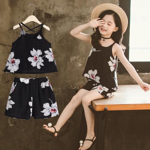 Clothes For Girls Flower Vest Short 2PCS Summer Clothes For Kids Girl Sleeveless Floral Print Casual Summer Suit For Girls
