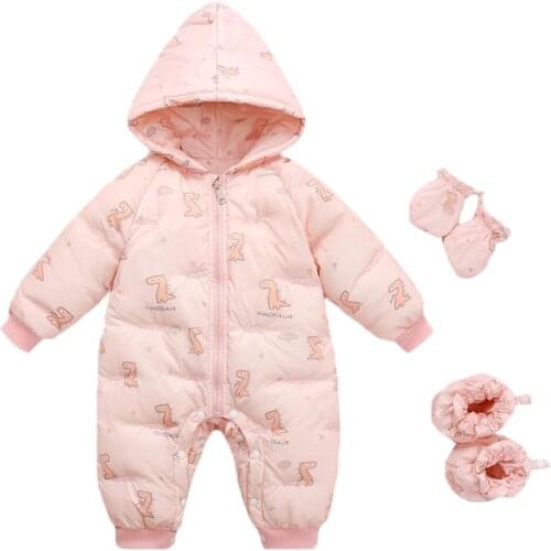 Winter 3Pcs Set Newborn Baby Romper Clothes With Gloves and Foot Covers Infant Down Bodysuit Dinosaur Boy Girls Snowsuit 0-3Yrs