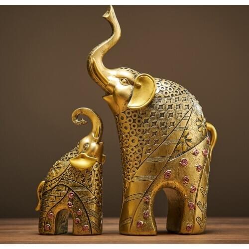 GOLD MODERN GOLD ELEPHANT RESIN HOME DECORATION ACCESSORIES CRAFTS FOR SCULPTURE STATUE ORNAMENTS MOTHER AND CHILD LIVING ROOM