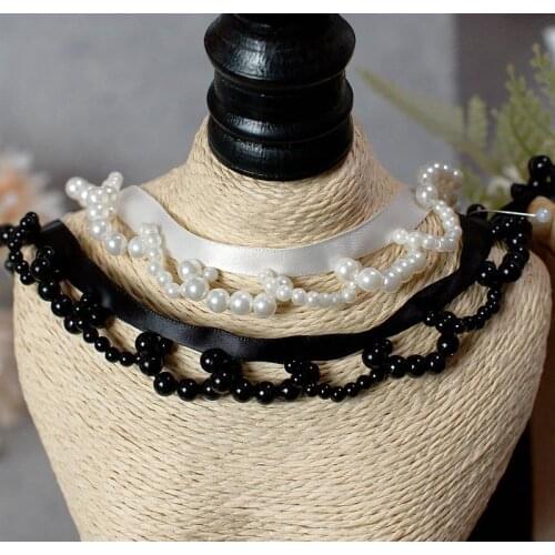 1Meter White Webbing Bead Tassel Lace Trim Ribbon DIY Clothing Pearl Sleeves Collar Accessories Embroidered Wedding Supply Black