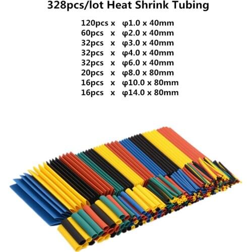 328Pcs/set Sleeving Wrap Wire Car Electrical Shrinkable Cable Tube kits Heat Shrink Tube Tubing Polyolefin 8 Sizes Mixed Color