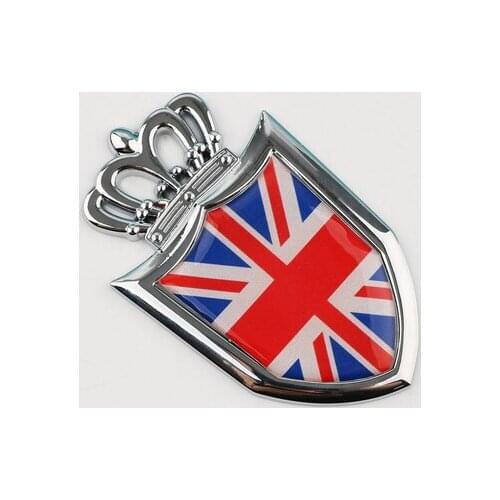 3D Auto Metal Chrome England UK Flag Crown Shield Car Emblem Badge Decals Sticker Automobile Accessories