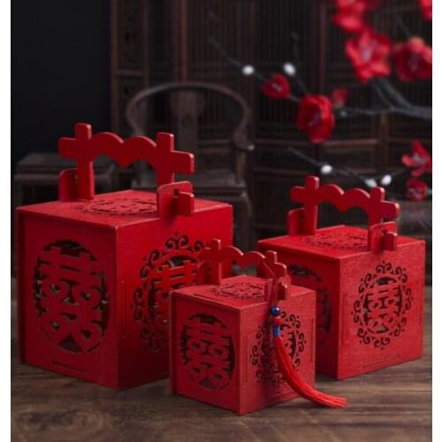 50 pcs Hollow Candy Box With Tassel Square Party Wedding Chinese Double Happiness National New Year Favor Baby Birthday Supplies