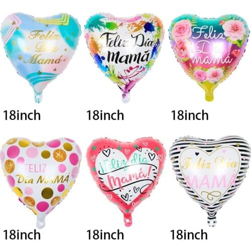 6pcs 18inch Printed Spanish mother Foil Balloons Mothers Day Heart Shape Helium Love Globos Decor Mama Balloon Gifts Balaos