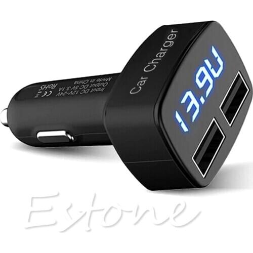 4 In 1 Dual USB Car Charger Adapter Voltage DC 5V 3.1A Tester For iPhone PHONE 37MC