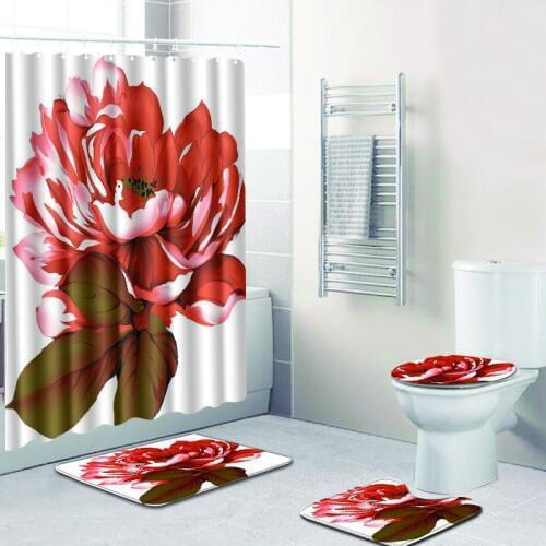 Bathroonm decoration shower curtains 3d flowers printed bath curtain set waterproof fabric rose bathroom curtain with mat