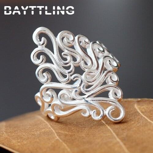 BAYTTLING 925 Sterling Silver Simple Retro Hollow Pattern Ring For Men Women Fashion Engagement Rings Gift Jewelry