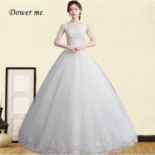 Shiny Sequined Wedding Dress GR723 V-Neck Half Sleeve Vestidos De Novia Embroidery Formal Bridal Gowns Plus Size Wedding Dresses
