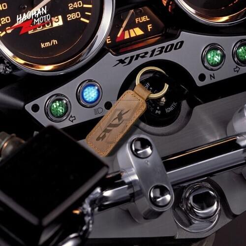 For Yamaha XJR400 XJR1300 XJR 400 1300 Motorcycle Keychain Cowhide Crazy Horse Skin Key Ring