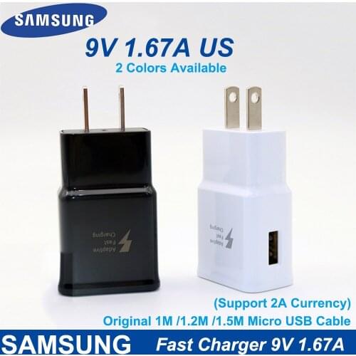 For Samsung S10 Plus Fast Charger US Travel Adapter 9V 1.67A Fast Charge 1M Micro USB Cable For Samsung Note10 9 8 A50 A70 S8 S9