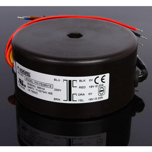 Double 18V 2.22A 80W 80VA NEW NORATEL Sealing Toroidal Transformer Primary Rated Voltage 0-230V 50/60Hz