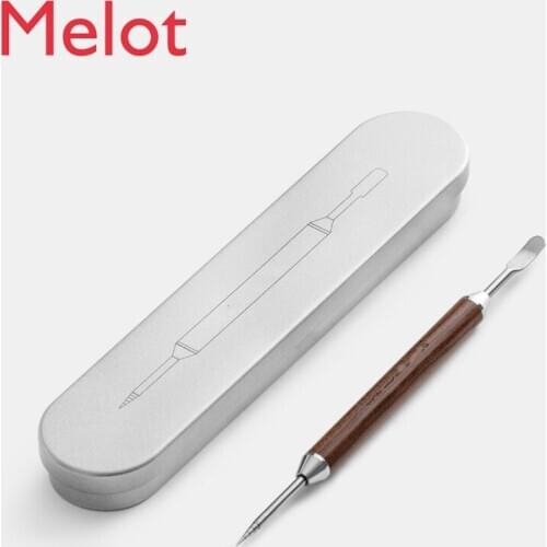 European-Style Simple Fancy Coffee Pull Flower Needle Rosewood Carved Stainless Steel Hook Needle 150mm Latte Art Free Shipping