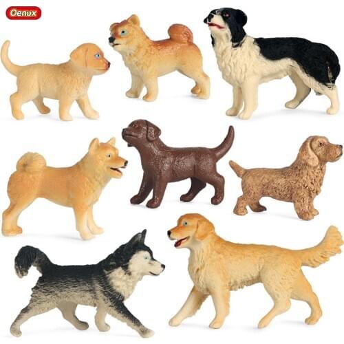 Oenux 8PCS Pet Dog Animals Model Action Figure Puppy Shiba Inu Husky Dachshund Figurines Cute Miniature Collection Kids Toys