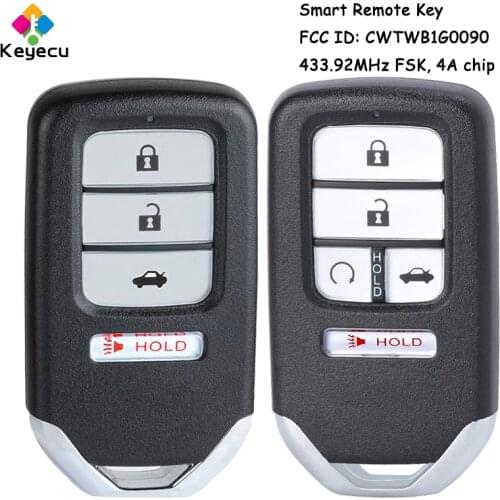 KEYECU 2PCS Smart Remote Car Key With 4/ 5 Buttons 433.92MHz 4A Chip - FOB for Honda Accord 2018 2019 2020 FCC ID: CWTWB1G0090