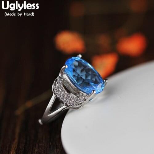Uglyless Noble Topaz Rings for Women Luxury Evening Dress Open Rings Zircons Crystals Fine Jewelry Real 925 Silver Bijoux R910