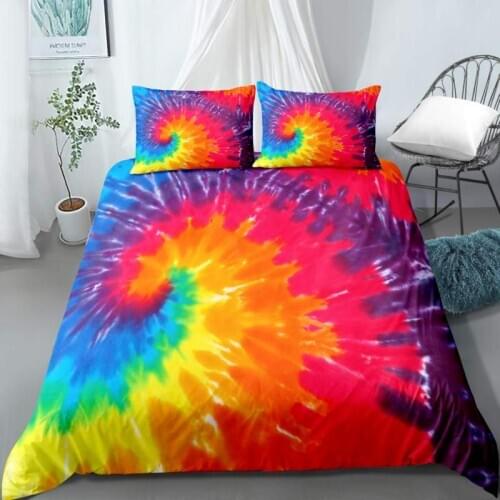 3D Printed Pillowcases Bedding Set Queen King Size Dropshipping Boy gift Colorful Tie Dye Printed Multicolor Purple