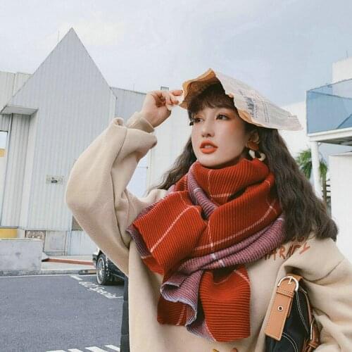 Korean version of the new fashion gradient color grid scarf hundred imitation cashmere warm press wrinkled double-sided shawl
