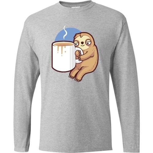 Sloth Drunk Coffee Round Neck Tops Long Sleeve Tee Brand T-Shirts Man T-shirt Camiseta Streetwear Karate Kid T Shirt Tshirts