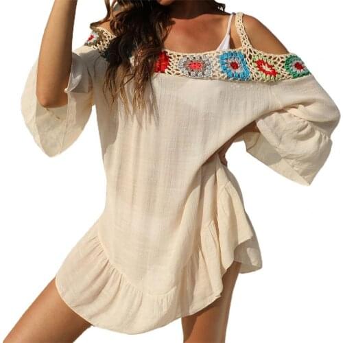 Summer Dress Women Dresses Bohemian Summer Dress Hollow Out Crochet Casual Women Cover Up Low Neck Dress Streetwear robe femme