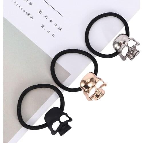 Fashion Fancy Women Vintage Metal Skull Hairband Halloween Retro Three-Dimensional Skull Elastic Hair Rope Hair Accessories