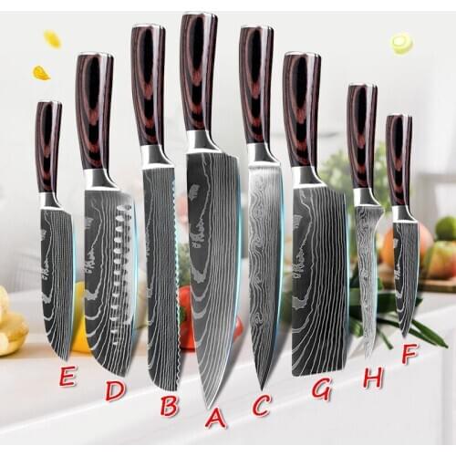 8pcs Kitchen Chef Knives Set Japanese Hand Forged High Carbon Stainless Steel Damascus Laser Pattern Slicing Kitchen Knife