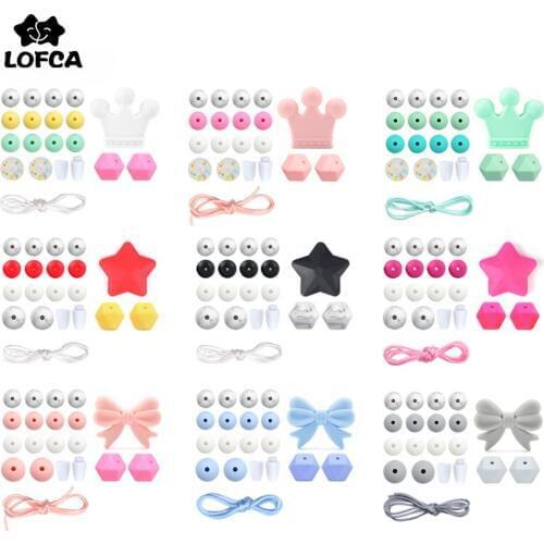 LOFCA Silicone Beads Set Rodent Food Grade BPA Free DIY Accessories Set Pacifier Chain Clips Crown Star Cartoon Holder Chain