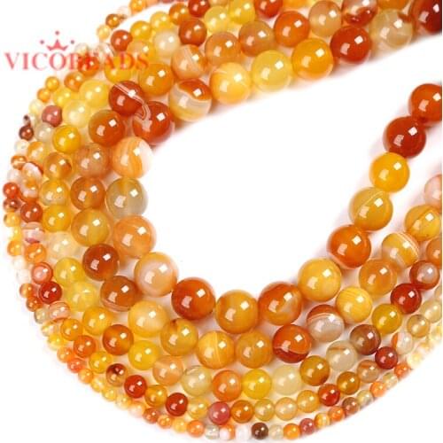 Natural Stone Orange Stripe Onyx Agates Round Loose Beads Pick Size Char Bracelet Necklace For Jewelry Making DIY