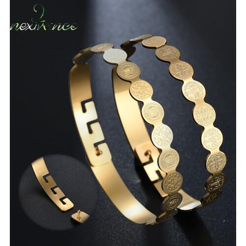 Nextvance Jesus Christ Round Medal Bangle Stainless Steel Virgin Mary Cuff Bracelet For Women Men Protection Jewelry
