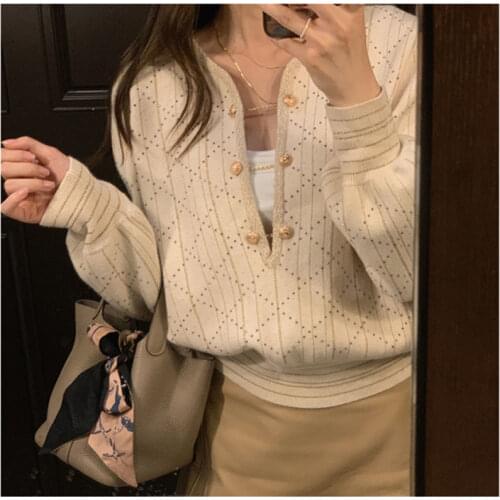 Korobov 2021 New Fashion Autumn Sweaters Korean O Neck Long Sleeve Elegant Sueter Mujer Vintage Hit Color Plaid Striped Sweater