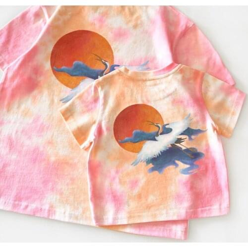 Family Matching Outfits Crane Print Mens T-shirt Father Daughter Son Kid Tshirt Mommy and Me Top Shirt Clothes Boys Pajamas