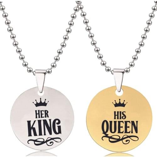BLINGPAW Stainless Steel Pendant Couple Neckalce His Queen Her King Keychain Bag Ornaments Tag Gold Silver Gold Silver Black