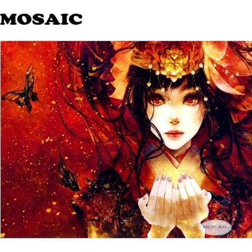 Full Square 5D DIY Diamond Painting Cross Stitch,kimono anime girl butterfly 3d Diamond Embroidery Mosaic art B67